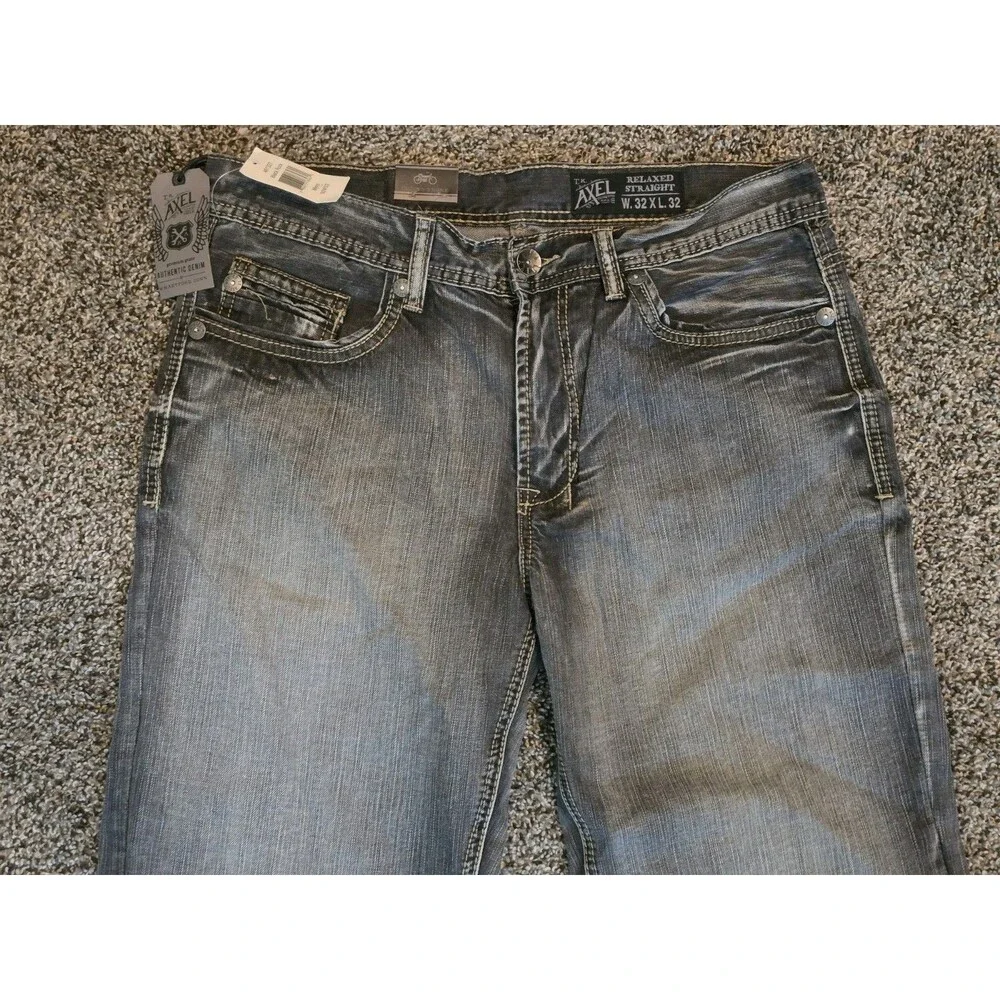 Y2K TK AXEL Denim Jeans Mens 32X32 Relaxed Straight Fit Black Rock Gray - NEW